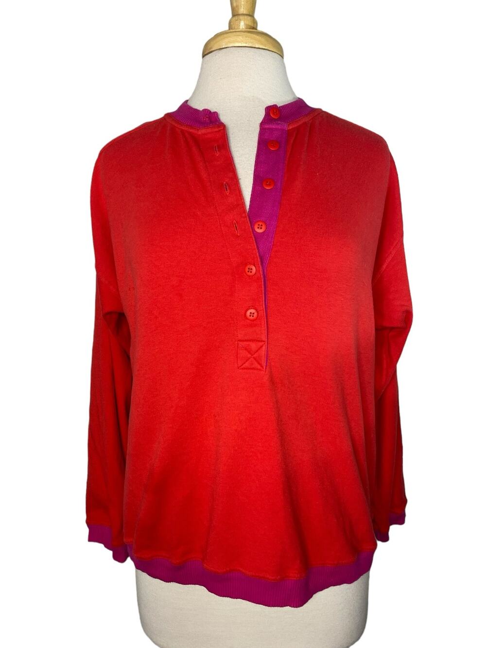 Vintage 80s Carole Little St.Tropez Wear Red Pink Pullover Sweatshirt Medium